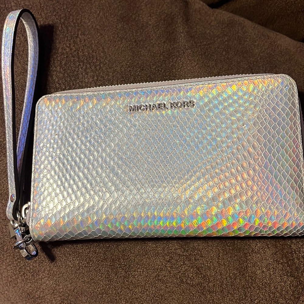 Michael kors wristlet rainbow holographic snakeskin